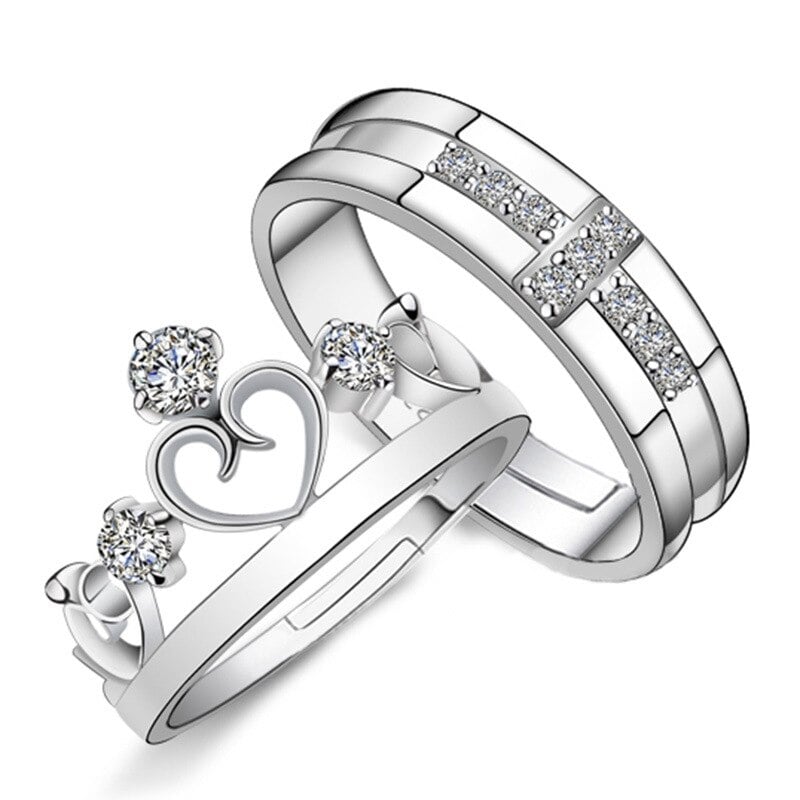 Picture of New   Crown Couple Rings For Lovers Zircon Adjustable Opening Ring Women Men Anniversary Party Gifts Accessories - Ring For Girls