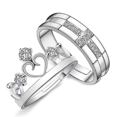Picture of New   Crown Couple Rings For Lovers Zircon Adjustable Opening Ring Women Men Anniversary Party Gifts Accessories - Ring For Girls