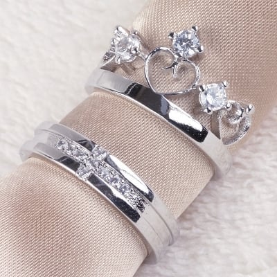 Picture of New   Crown Couple Rings For Lovers Zircon Adjustable Opening Ring Women Men Anniversary Party Gifts Accessories - Ring For Girls