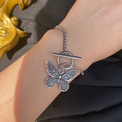 Picture of Korean Retro Butterfly bracelet for Women OT Buckle Chain Long Hollow  Bracelet Gothic Party Jewelry Set Trend New