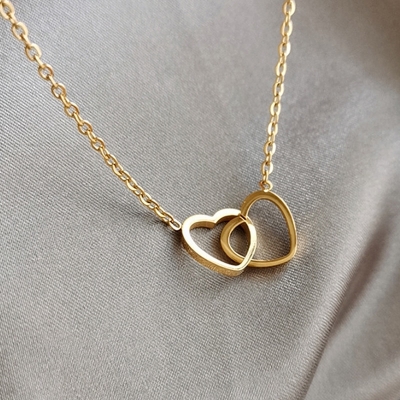 Picture of Interlocked Double Heart Necklace Stainless Steel Hollow Heart Pendant Clavicle Necklace Women Sisters Jewelry
