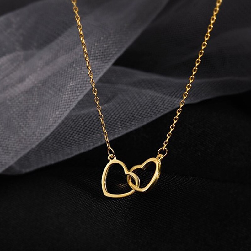 Picture of Interlocked Double Heart Necklace Stainless Steel Hollow Heart Pendant Clavicle Necklace Women Sisters Jewelry