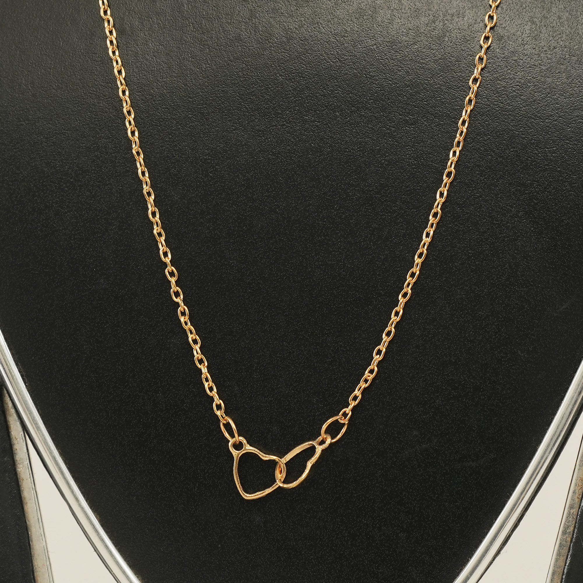 Picture of Interlocked Double Heart Necklace Stainless Steel Hollow Heart Pendant Clavicle Necklace Women Sisters Jewelry