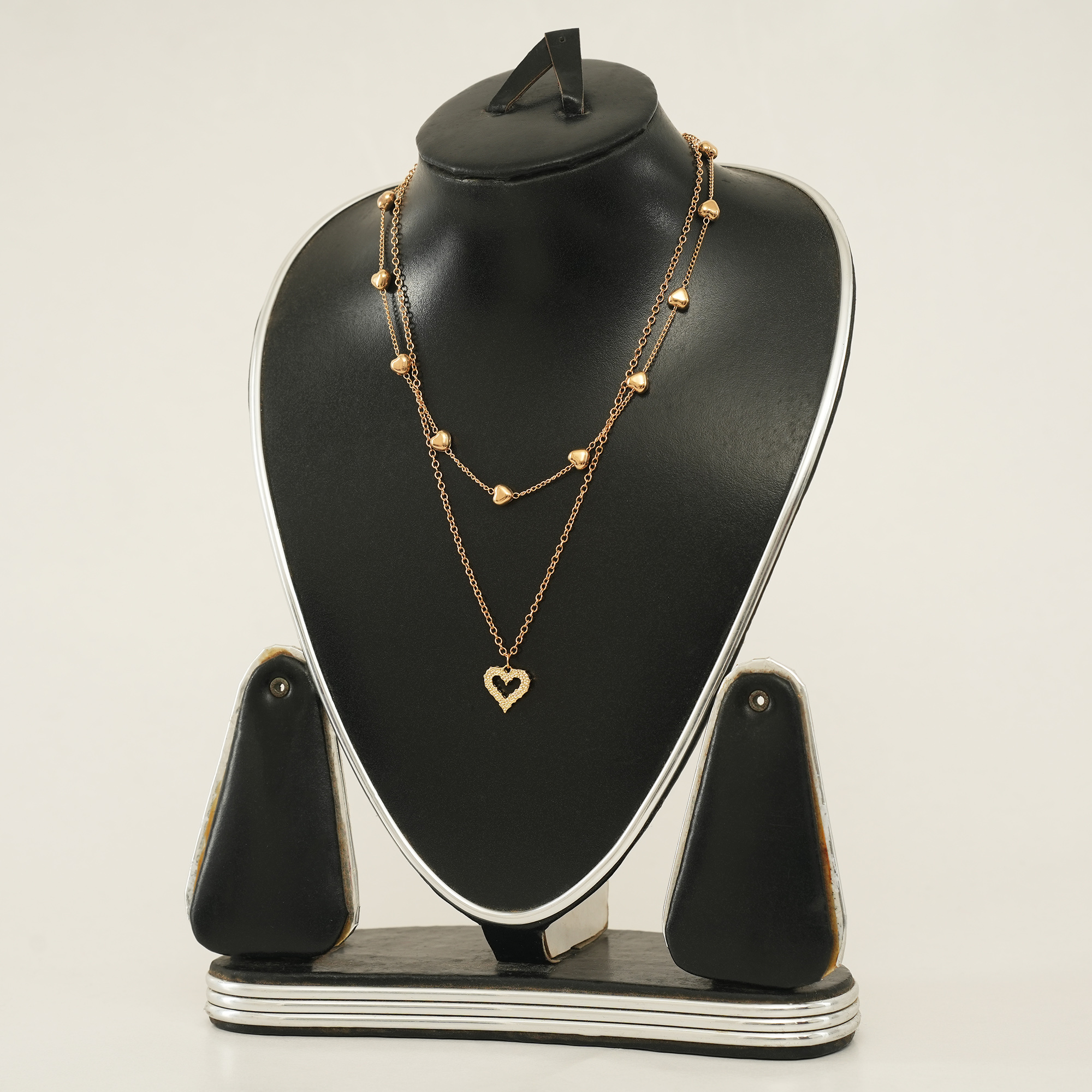 Picture of Korean Double Layer Heart Necklace Shiny Bling Zircon For Women Clavicle Chain Elegant Charm Wedding Pendant Choker Jewelry Gift - Necklace For Girls
