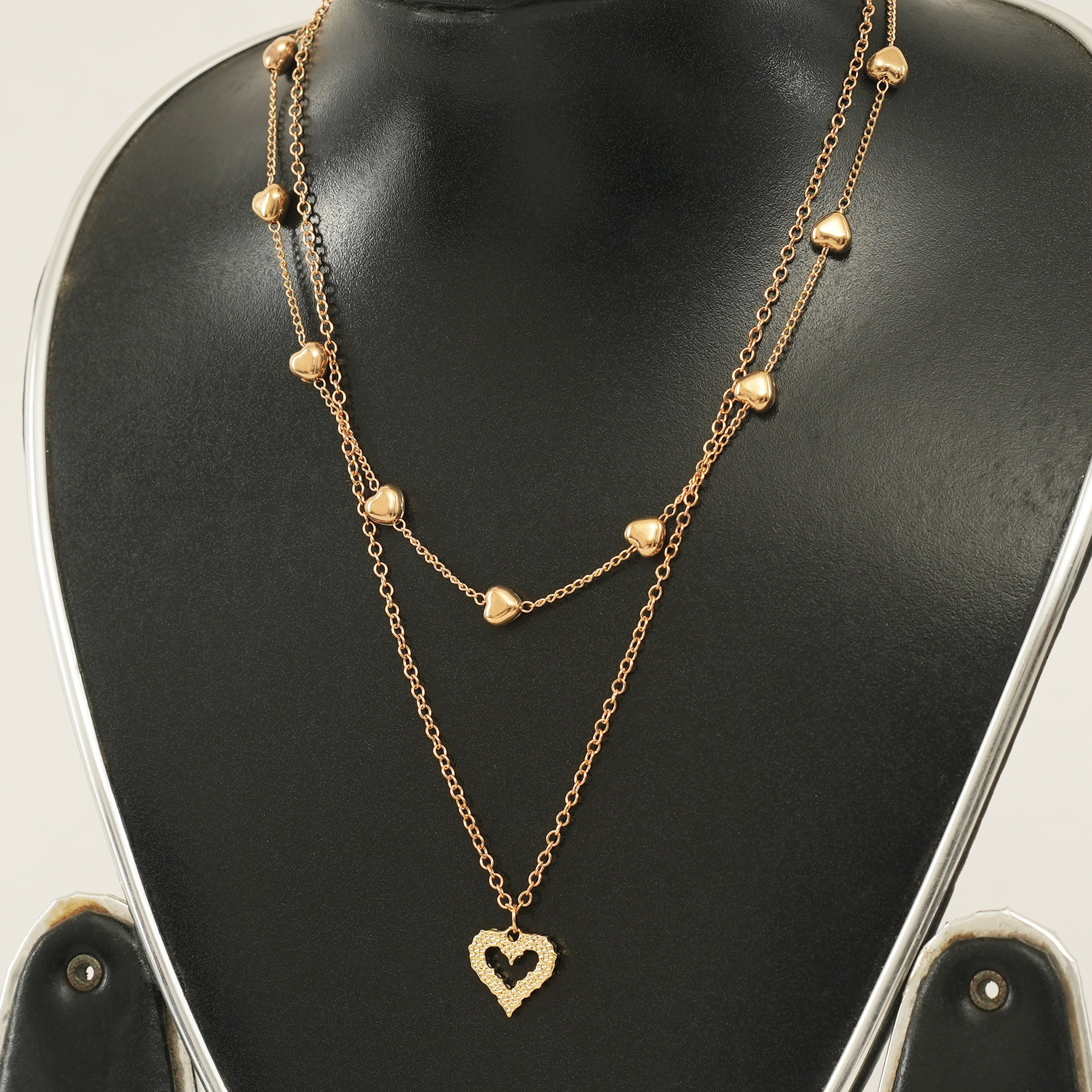 Picture of Korean Double Layer Heart Necklace Shiny Bling Zircon For Women Clavicle Chain Elegant Charm Wedding Pendant Choker Jewelry Gift - Necklace For Girls