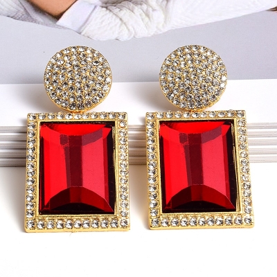 Picture of New Square Metal Big Bright Rhinestone Dangle Drop Earrings High-Quality Fashion Crystal Jewelry Accessories For Women - Ear Ring