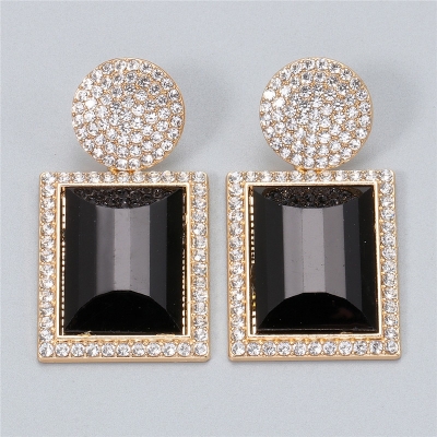Picture of New Square Metal Big Bright Rhinestone Dangle Drop Earrings High-Quality Fashion Crystal Jewelry Accessories For Women - Ear Ring