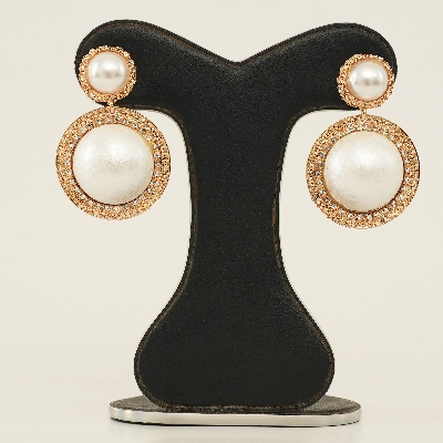 Picture of Korean Graceful Female Jewelry Temperament Simple Rhinestones Imitation Pearl Round Dangle Earrings for Women Girl Accessories - Ear Ring - Ear Ring