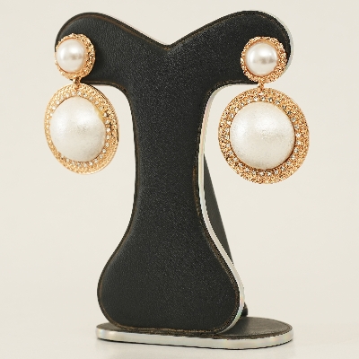 Picture of Korean Graceful Female Jewelry Temperament Simple Rhinestones Imitation Pearl Round Dangle Earrings for Women Girl Accessories - Ear Ring - Ear Ring