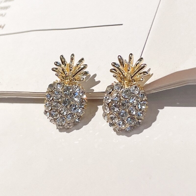 Picture of Pineapple Rhinestone Stud Earrings Fashion Retro Trend Ladies 2022 New Korean Stud Earrings Exquisite Girls Cute Jewelry