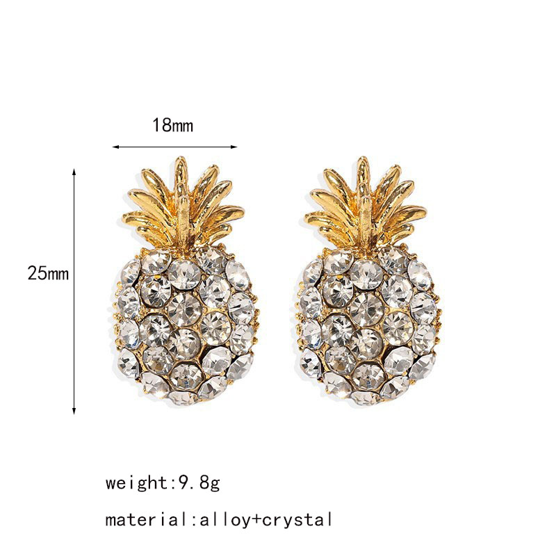 Picture of Pineapple Rhinestone Stud Earrings Fashion Retro Trend Ladies 2022 New Korean Stud Earrings Exquisite Girls Cute Jewelry