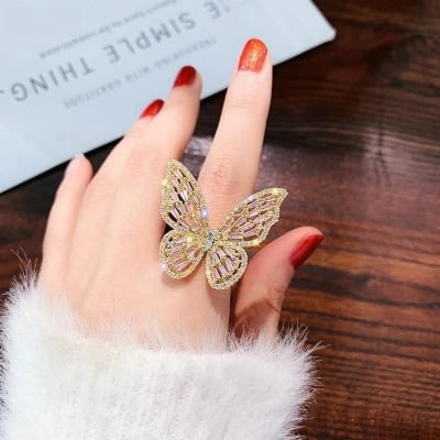 Picture of Indispensable -Trendy Shining Butterfly Adjustable Opening Ring For Women Crystal Acrylic Inlay Fashion Party Hand Accessories Jewelry- Innovative