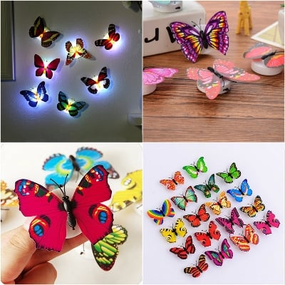 Picture of 1 piece LED Wall Stickers Colorful Changing Butterfly Glowing Wall Decals Night Light Lamp Home Decor DIY Living Room Wall Sticker/Birthday Party/Weeding Party for boys/Girls