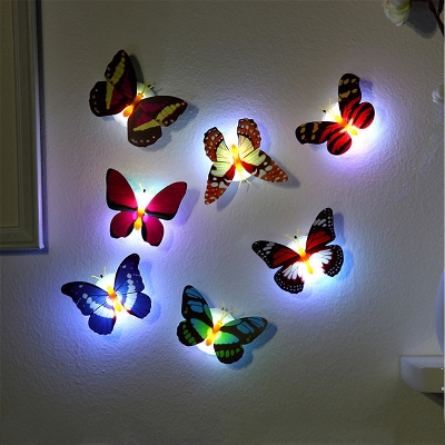 Picture of 1 piece LED Wall Stickers Colorful Changing Butterfly Glowing Wall Decals Night Light Lamp Home Decor DIY Living Room Wall Sticker/Birthday Party/Weeding Party for boys/Girls