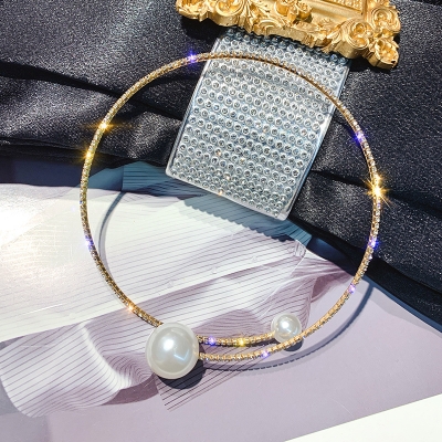 Picture of Simple Elegant Zircon Crystal Choker Necklaces for Women Pearl Rhinestone Geometric Chain Necklaces For Women Statement Jewelry