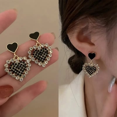 Picture of Earings Fashion Jewelry Sweet And Cute Peach Heart Crystal Tassel Earrings For Women Elegant Glamour Valentines Day Gift