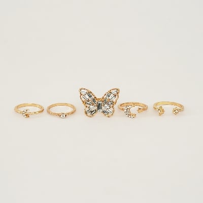 Picture of 5Pcs/set Crystal Metal Ecrouse for Butterfly Rings Mid Finger Rings