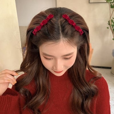 Picture of Fashion Braided Hair Clips Korean Style Flocking Sweet Cute Hair Clips for Girls Summer Bangs Side Clip
