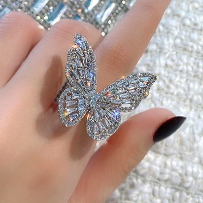 Picture of Fashion Hollow Rhinestone Butterfly Rings Multicolor Adjustable Metal Open Ring for Women Girls Party Jewelry Ring Gifts