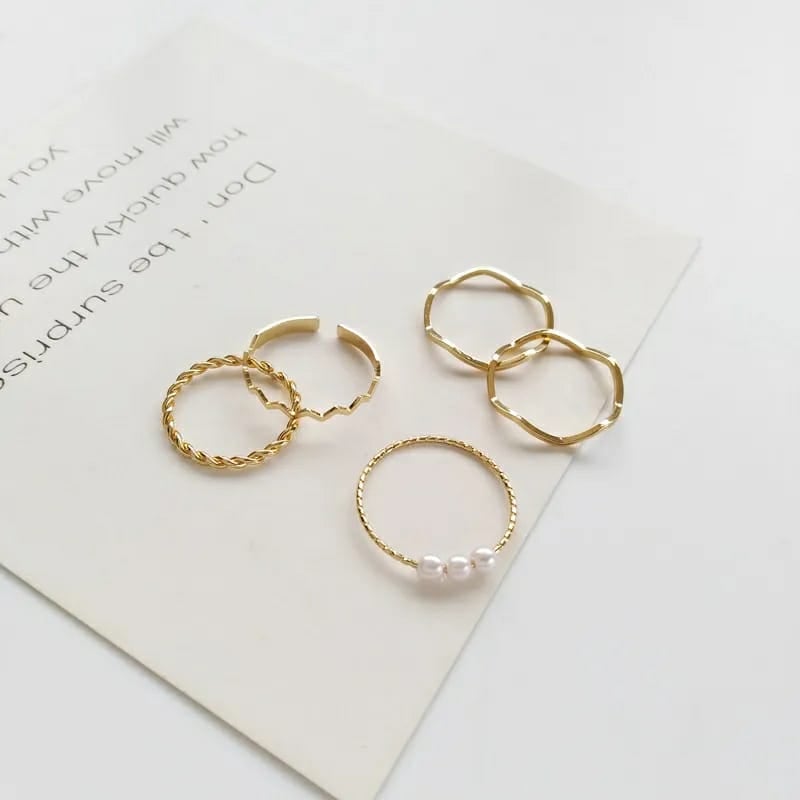 Picture of 5pcs/set Korea Adjustable Stainless Steel Romantic Waves Fine Ring for Women Couple