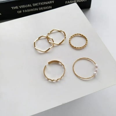Picture of 5pcs/set Korea Adjustable Stainless Steel Romantic Waves Fine Ring for Women Couple