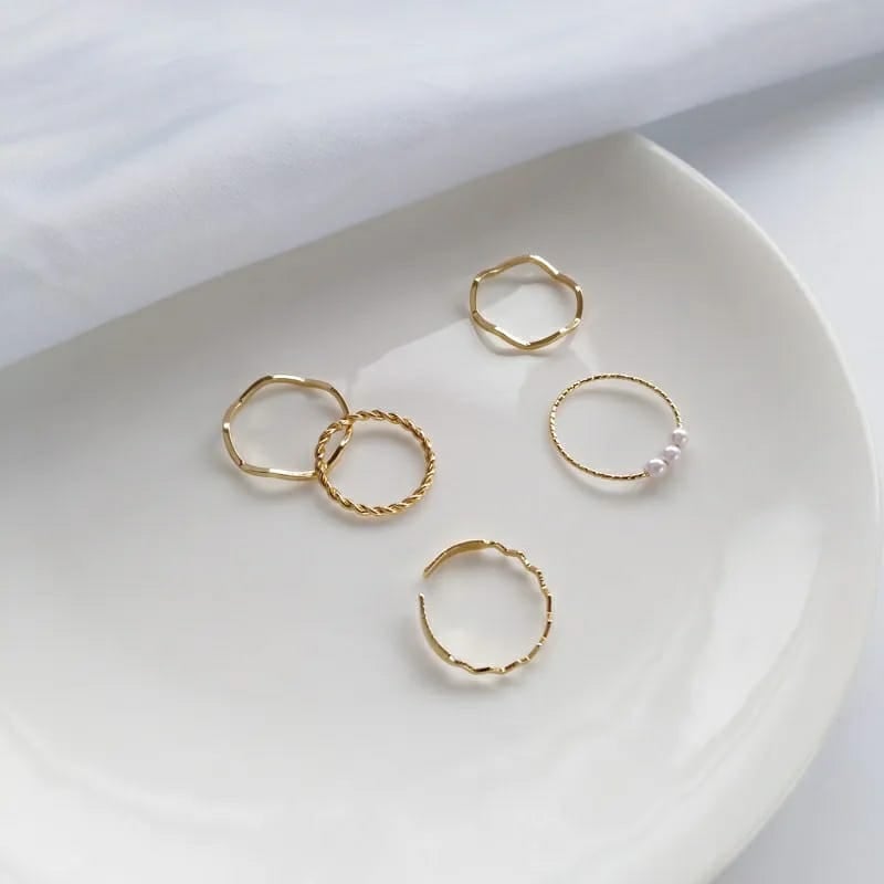 Picture of 5pcs/set Korea Adjustable Stainless Steel Romantic Waves Fine Ring for Women Couple