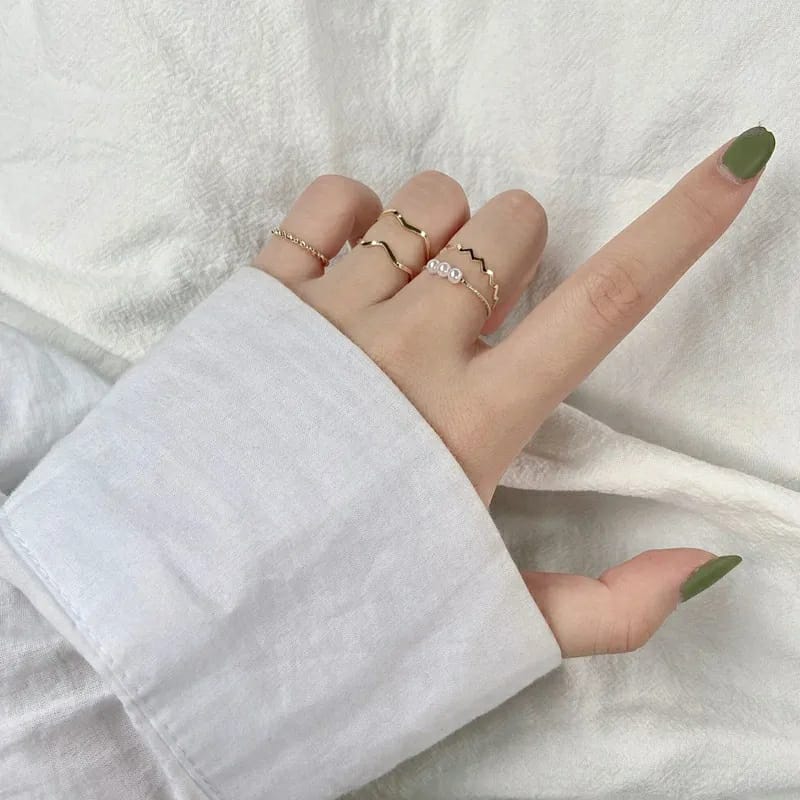 Picture of 5pcs/set Korea Adjustable Stainless Steel Romantic Waves Fine Ring for Women Couple