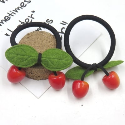 Picture of 2PCS Creative Cherry Elastic Hair Bands For Girls Bohemian Headband Scrunchy Korean Fashion Kids Hair Accessories For Women