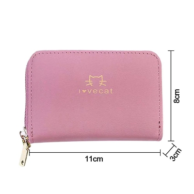 Picture of New Women's Wallet Zipper Cute Cat Cartoon Printed Female Leather Short Purse  Small Card Holder Coin Bags
