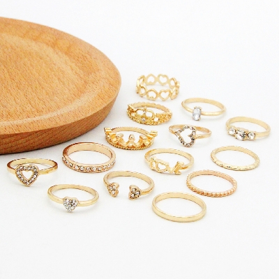 Picture of 14 Pcs Finger ring set love shape for girls/women birthday gift