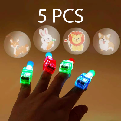 Picture of 5Pcs Cartoon Cute Projection LED Finger Light Toys Multi-pattern Light-emitting Ring Finger Light Toys Birthday Decorations