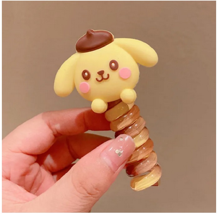 Picture of 2 PCS Cartoon Cute Colorful Telephone Wire Hair Rope For Kids Fashion Spiral Hair Ties Kawaii High Ponytail Elastic Rubber Band