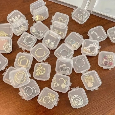 Picture of 5 pcs Mini Storage Box Transparent Square Plastic Case for Earring Ring Jewelry Packaging Portable Grocery Storage Organizer