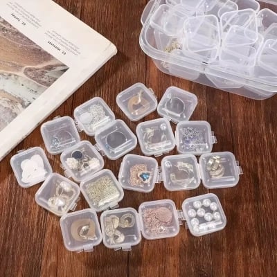 Picture of 1 pcs Mini Storage Box Transparent Square Plastic Case for Earring Ring Jewelry Packaging Portable Grocery Storage Organizer