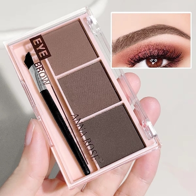 Picture of 3 in 1 Three Color Eyebrow Powder Waterproof Sweat Proof Non Fading for Nose Shadow Highlights Eyebrow Cosmetics Women
