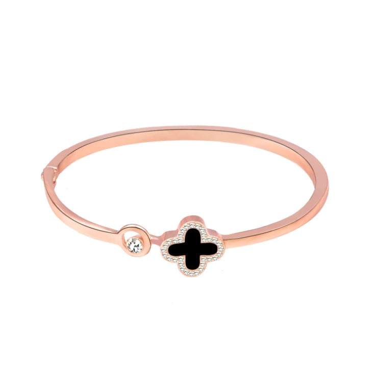 Picture of Titanium Steel Rose Leaf Clover Charm Bangle Bracelet – Buy 1 Get 1 Free | Open Cuff Design