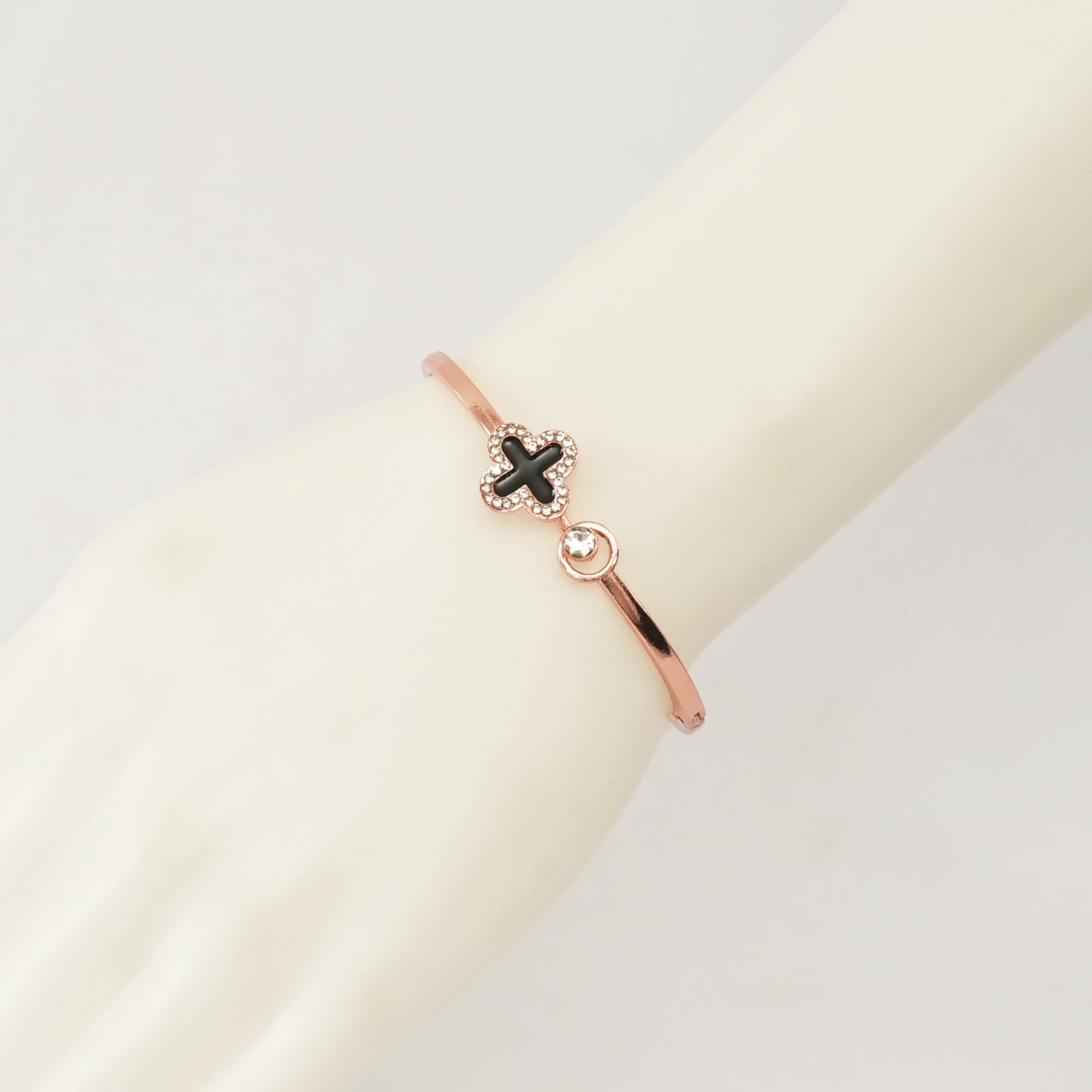 Picture of Titanium Steel Rose Leaf Clover Charm Bangle Bracelet – Buy 1 Get 1 Free | Open Cuff Design