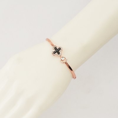Picture of Titanium Steel Rose Leaf Clover Charm Bangle Bracelet – Buy 1 Get 1 Free | Open Cuff Design