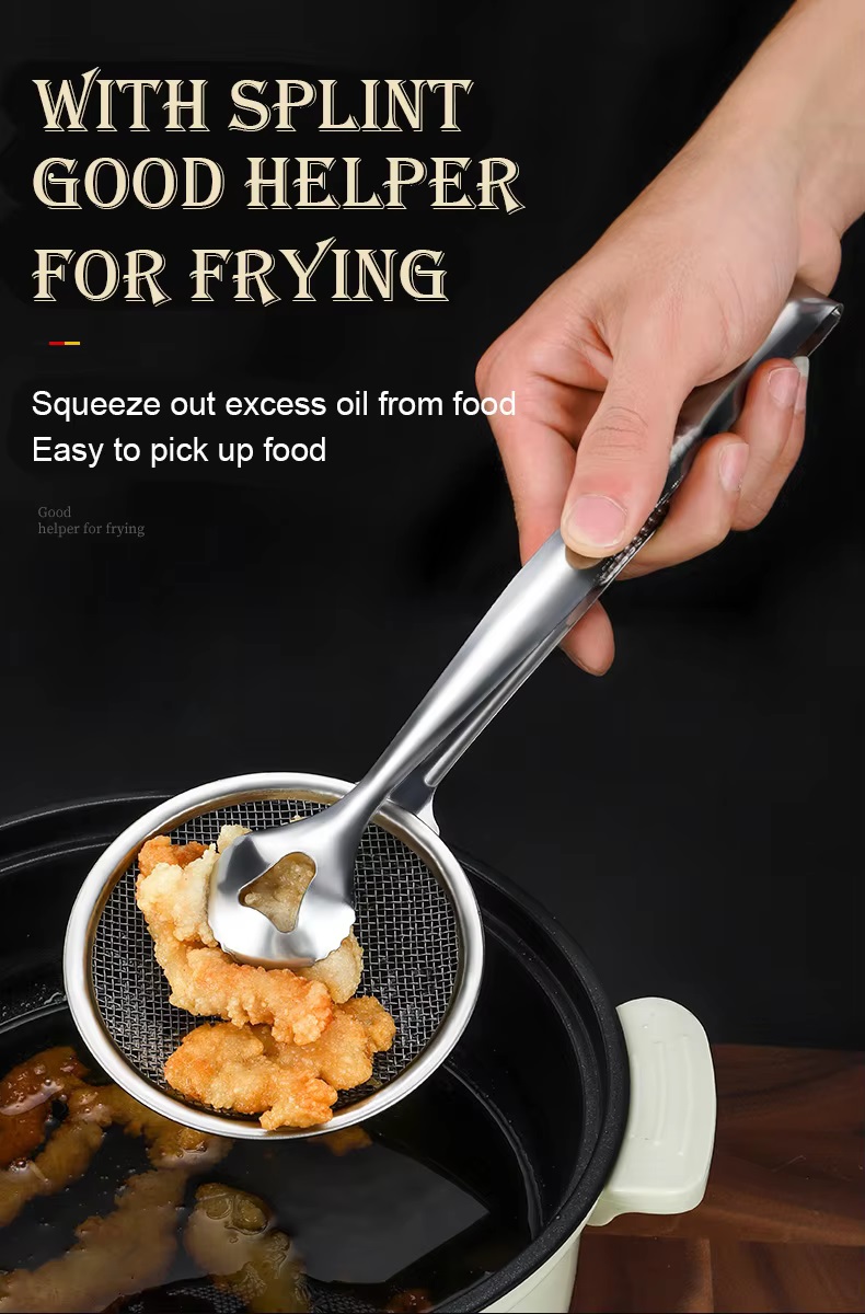 Picture of Multi-Functional Stainless Steel Filter Spoon with Clip Kitchen Tongs Oil-Frying Filter & Fried Food Clip Filter Spoon for Cooking & Serving