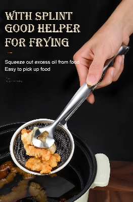 Picture of Multi-Functional Stainless Steel Filter Spoon with Clip Kitchen Tongs Oil-Frying Filter & Fried Food Clip Filter Spoon for Cooking & Serving