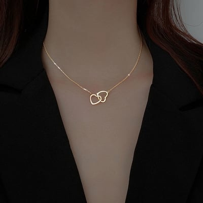 Picture of Jewel Box Present A Brand New Neclace With Double Heart For Girls And Women For  Party And Birthday Gift