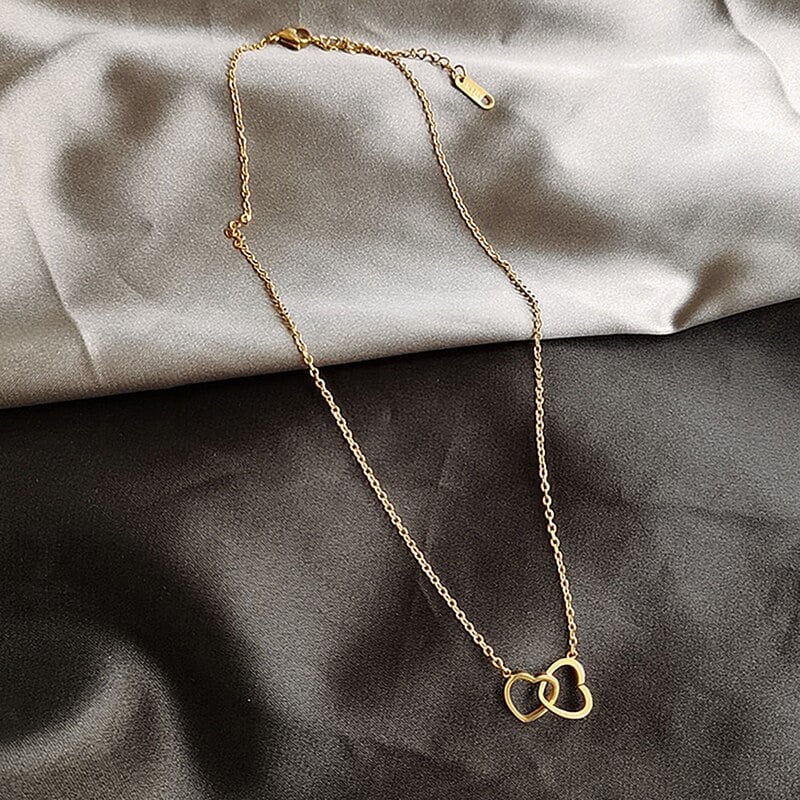 Picture of Jewel Box Present A Brand New Neclace With Double Heart For Girls And Women For  Party And Birthday Gift