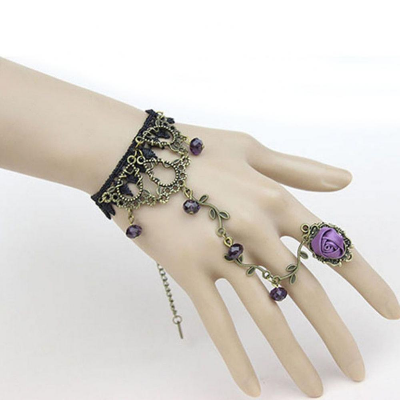 Picture of Fashion Indian Thai Golden Finger Bracelet Shining Red Crystal Girl's Belly Dance Bracelet Jewelry