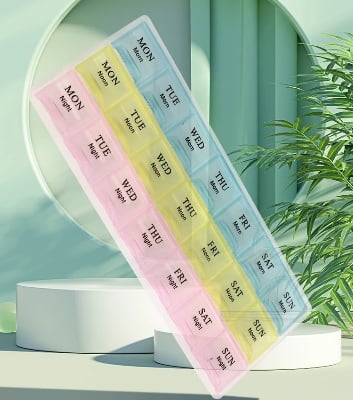 Picture of Portable Travel Pill Box Cases Organizer 7 Days 21 Grids 3 Times One Day with Large Compartments for Vitamins Medicine