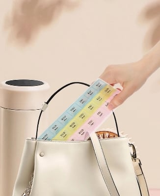 Picture of Portable Travel Pill Box Cases Organizer 7 Days 21 Grids 3 Times One Day with Large Compartments for Vitamins Medicine