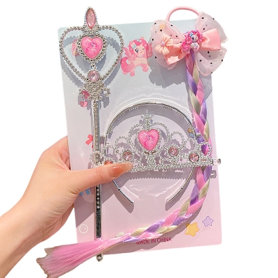 Picture of 3Pcs/Set Little Girls Magic Wand Queen Crown Hair Band Accessories with long tassel