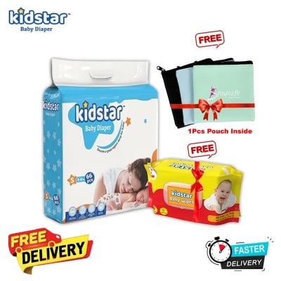 Picture of Kidstar Ultra Soft Baby Belt Diaper Small 66pcs 3-8 Kg for Kids Dryness, Safety and Comfort (Kidstar Baby Wipes (Pouch) 120 Pcs - Free)