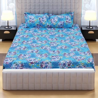 Picture of Digital Home TEX Cotton Multi-color Double King Size Flat Bed Sheet Set (7.5 x 8.5 Feet) with Two Pillow Covers - Easy Maintainance Hand Washable