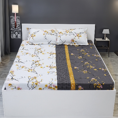 Picture of Digital Home TEX Cotton Multicolor (Floral Comfort) King Size Flat Bed Sheet (7.5 by 8.5 Feet) with Two Pillow Covers- 300 Thread Count- Hand Washable