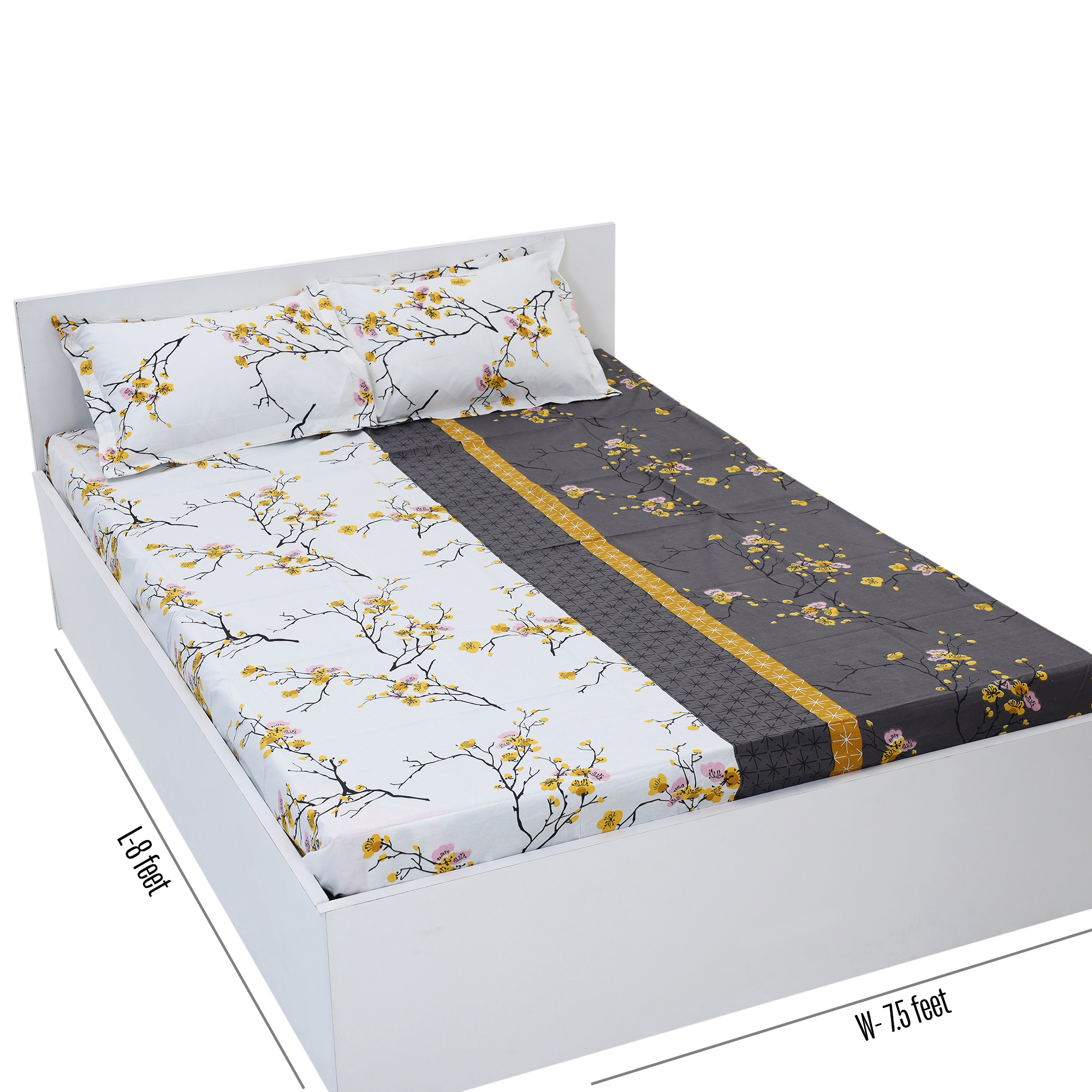 Picture of Digital Home TEX Cotton Multicolor (Floral Comfort) King Size Flat Bed Sheet (7.5 by 8.5 Feet) with Two Pillow Covers- 300 Thread Count- Hand Washable
